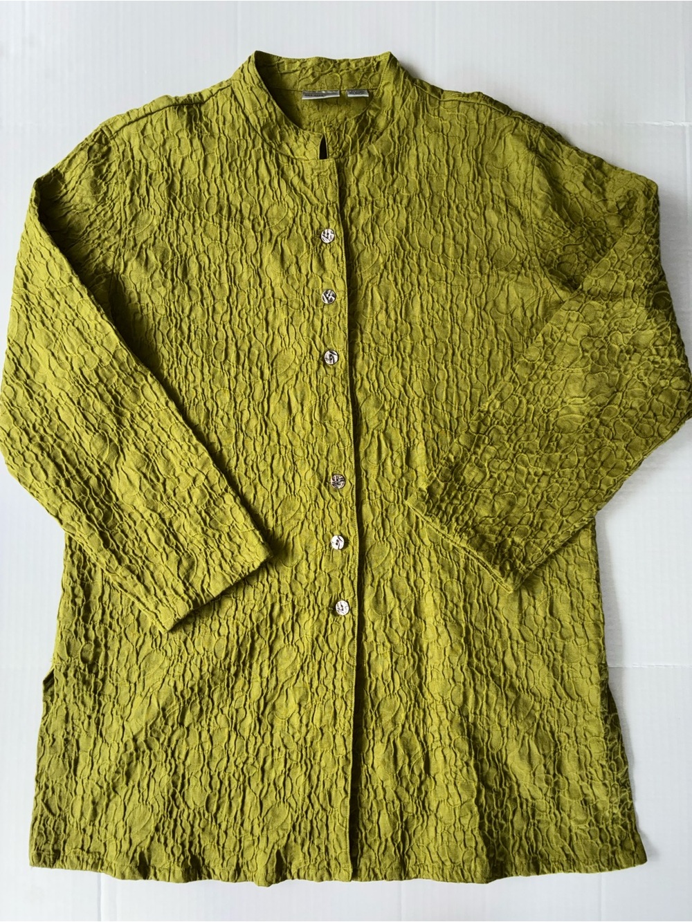 Chico’s Women’s Long Sleeve Textured Button Up Tunic Mandarin Collar Size 2